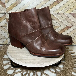 Kork Ease Brown Leather Kissel‎ Ankle Boots Wrinkle Lagenlook Comfy